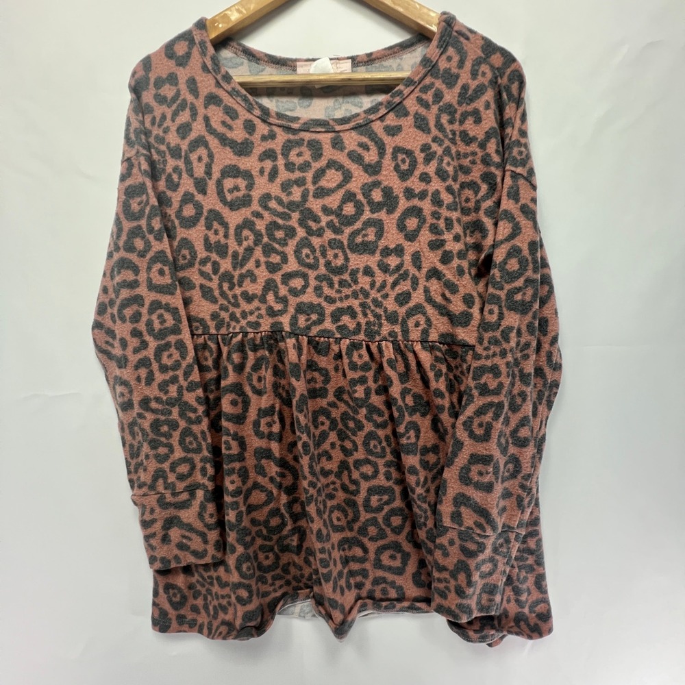 Babydoll Leopard Animal Print Empire Waist Top Sz Small Long Sleeve Sweet Adelyn